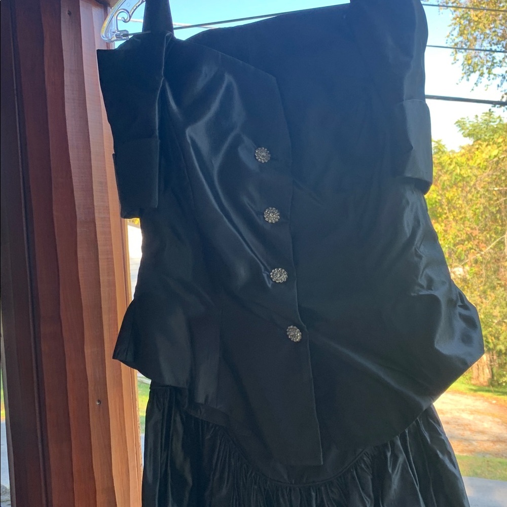 Dark gray ladies 2 piece strapless dress with short sleeve jacket